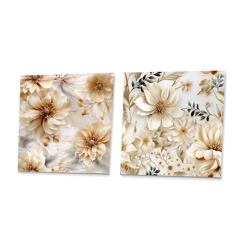 Kourou - Ensemble de 2 carrés à motif floral en métal, H 29 po x l 58 po