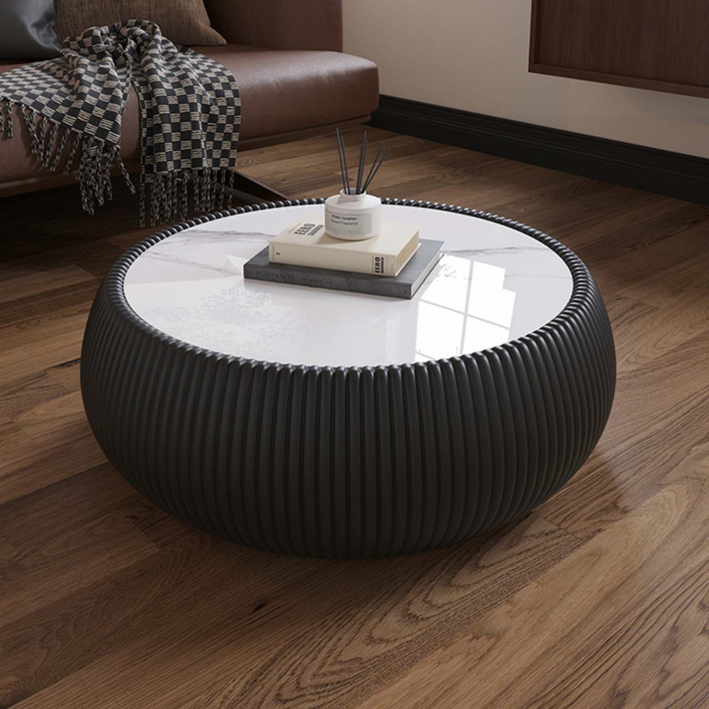 Table basse moderne en cuir clair avec dessus tambour en cuir pour meubles de salon, Noir