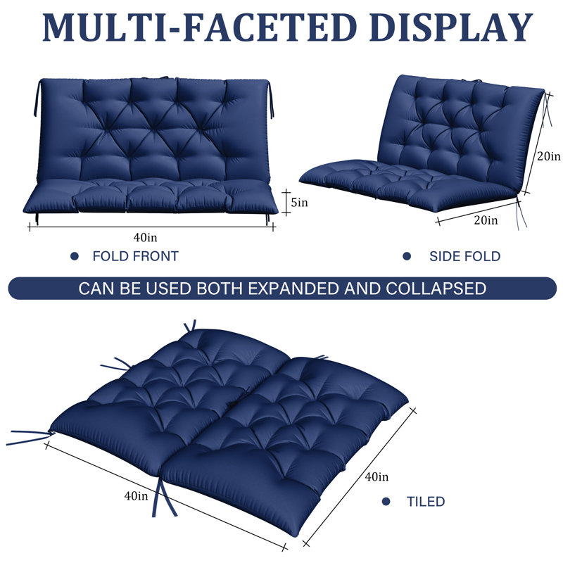 Banc de jardin avec coussin de 5 po imperméable pour l'extérieur, Bleu, L 40 po x P 40 po