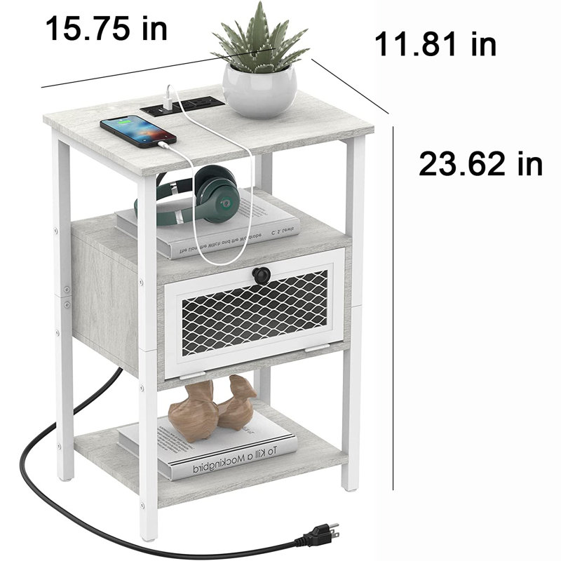 Solid Wood Top End Table, White