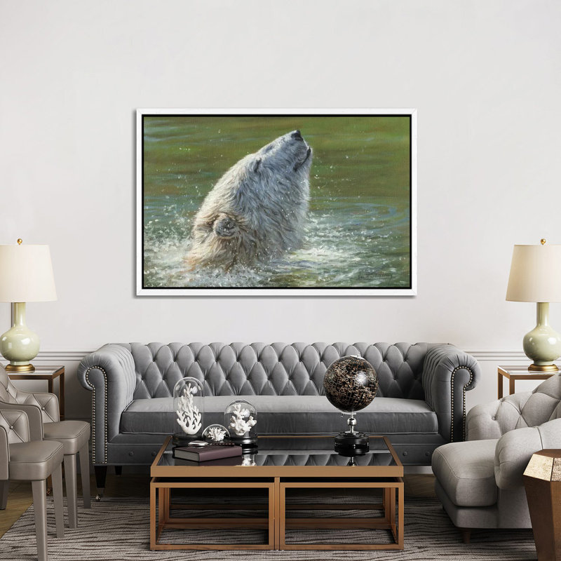 Polar Bear Splash by Annette Schmucker - Print on Canvas, White Framed, 152.5 cm H x 101.5 cm W