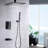 Matte Black 10Inch Shower, Stainless Steel, Balanced, Ceramic Disc, Diverter Valve, , 31 Function Knob, Wall Mounted Shower Steel Material, Balanced Swivel Head, Faucet-121629337