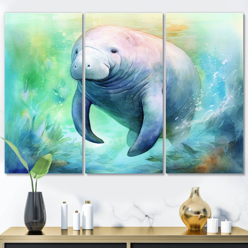 «Gentle Manatee I», reproduction sur toile 3 pièces, H 40 po x l 60 po x P 1 po