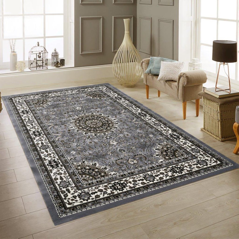 Sutphin Collection Floral Transitional Area Rug, Gray and White, Rectangle 8' x 11'