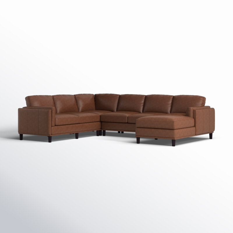 Upholstered U-Shaped Sectional Right Hand Facing, Brown 