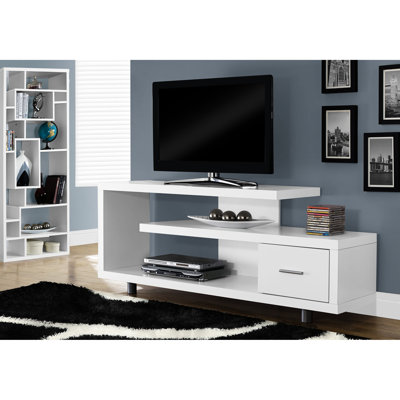Modern 60 Inch Tv Stand Console, White Laminate Storage Cabinet Media Entertainment Center For Bedroom Contemporary Stand, And Living Room