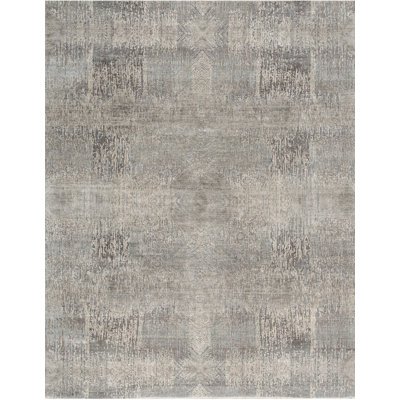Tapis gris et bleu noué à la main de haute qualité