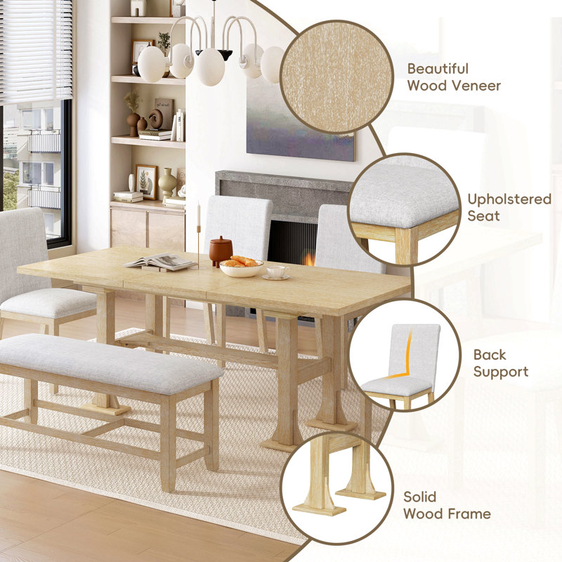 Ensemble de table de salle à manger extensible 76 pièces Farmhouse, Grey