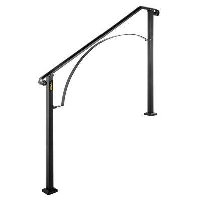 Handrails For Outdoor Steps, Fit 4 Or 5 Steps Outdoor Stair Railing, Arch#4 Wrought Iron Handrail, Flexible Porch Railing, Black Transitional Handrails For Concrete Steps Or Wooden Stairs