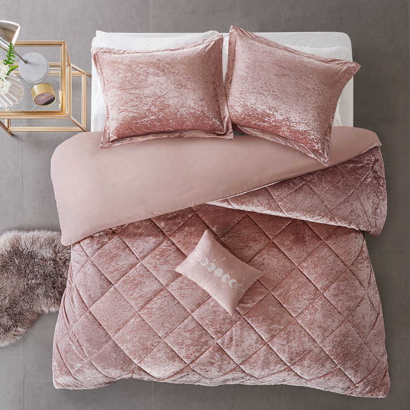 Housse de couette en velours Blush simple / simple TG avec coussin décoratif uni