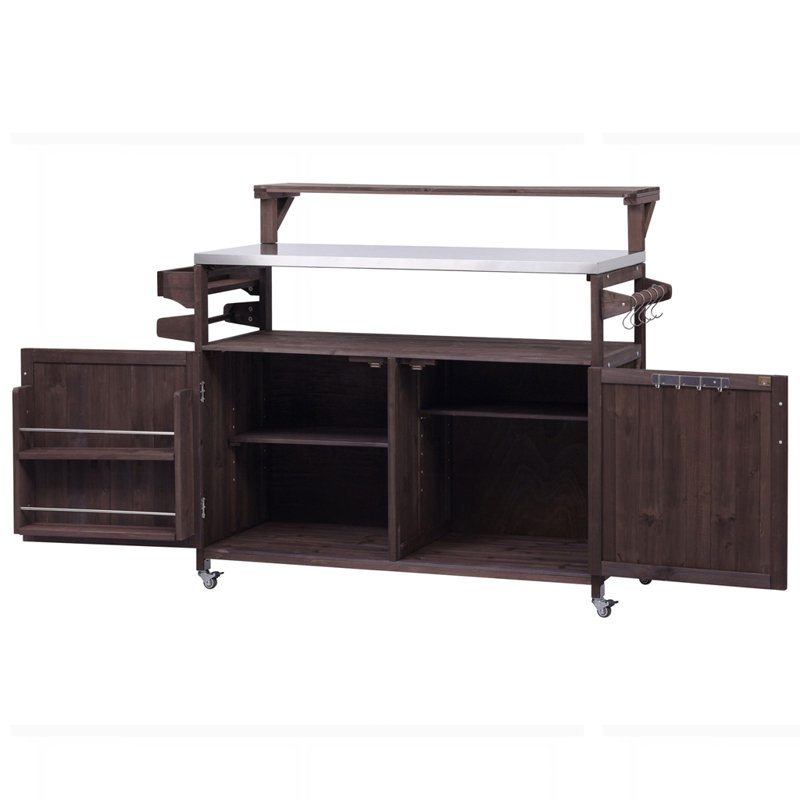 Chariot de gril roulant extérieur avec support de rangement interne, Brun