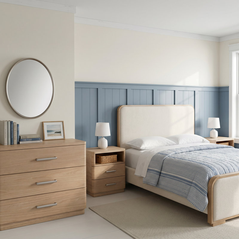 Nomad 3 Piece Queen Bedroom Set, 5 Pcs: Bed, 2 Nightstands, Dresser, Mirror, Queen