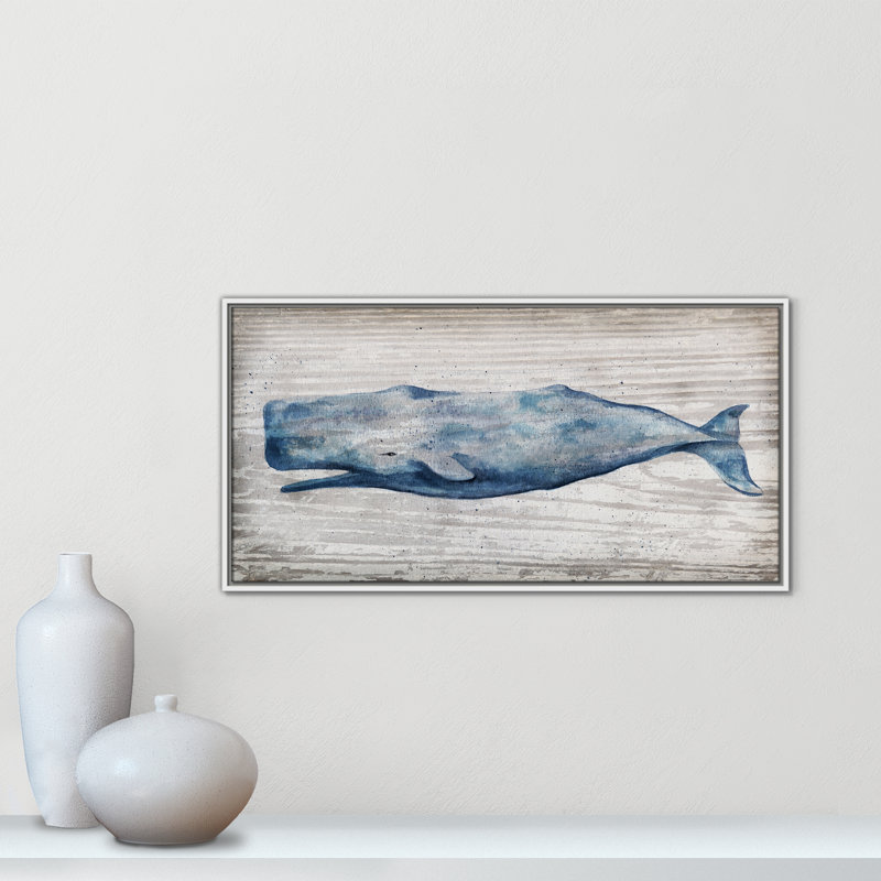 Baleine bleue Brannen - reproduction de cadre photo, H 19,5 po x l 37,5 po, Toile avec cadre flottant, White