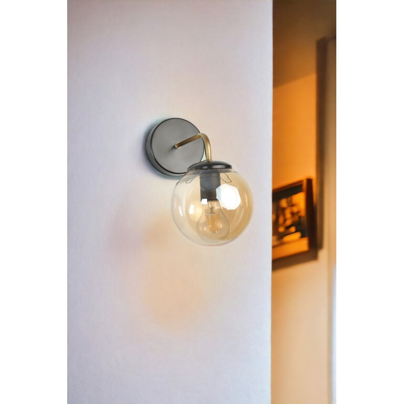Stylish Wall Lamp with Metal Body, Black & Amber Finish, 11.8 in Diameter x 9.8 in Height, 11.8 in Wall Distance | E27 Socket, Max 40W, IP20 Rated | Modern Lighting for Living Room, Bedroom & Office Decor