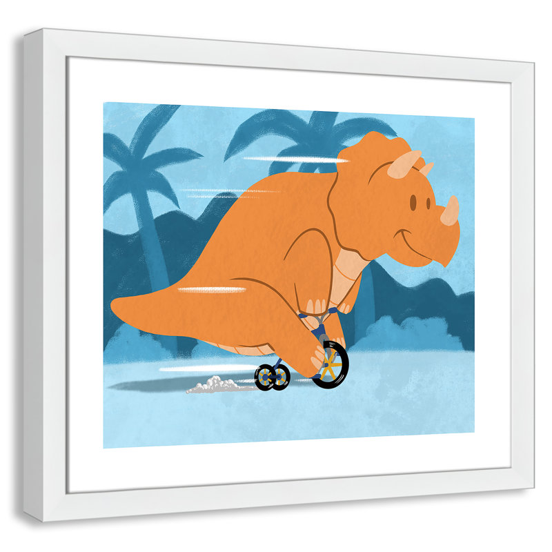 «Riding Dino 2», impression sur papier, H 20,5 po x l 24,5 po x P 0,6 po, Encadré plat blanc