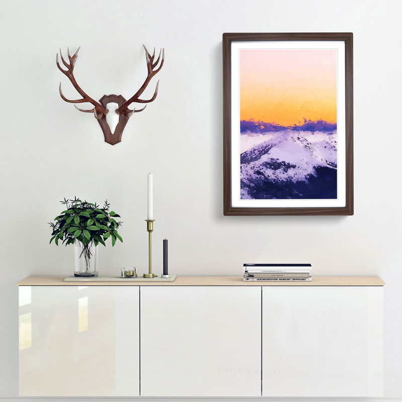 Peach Sky over the Mountain in Abstract - Picture Frame Graphic Art Print, 36cm H x 27cm W x 2cm D, Walnut Framed