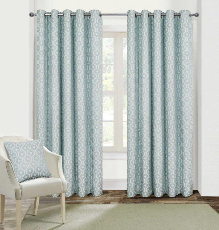 Annaluisa Polyester Standard Eyelet Curtain Pair, 46cm Width x 54cm Drop, Duck Egg