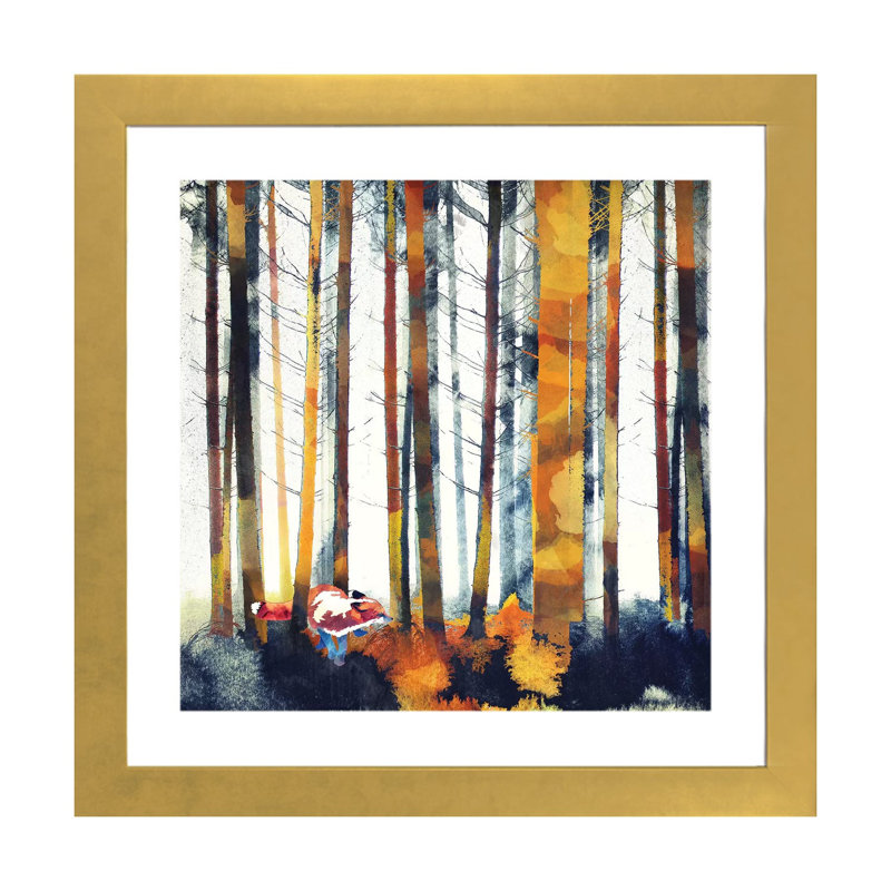 «Autumn Hunt», reproduction d'impression, 24" H x 24" W x 1" D, Blanc, Papier encadré doré