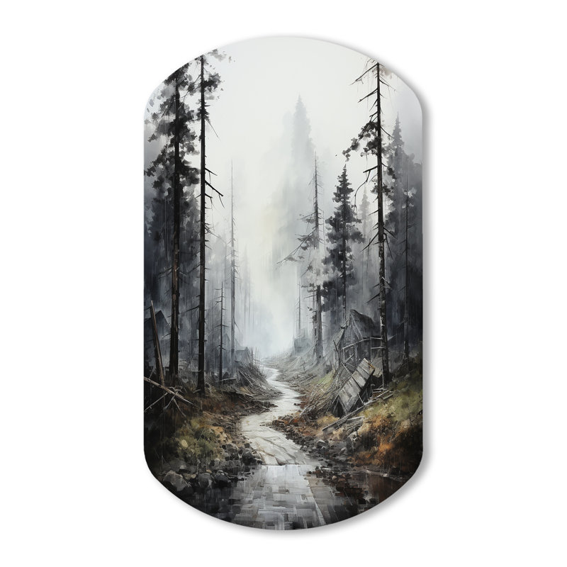 Méandre à travers la forêt - Décoration murale irrégulière en forme de cylindre de route, H 43 po x l 23 po