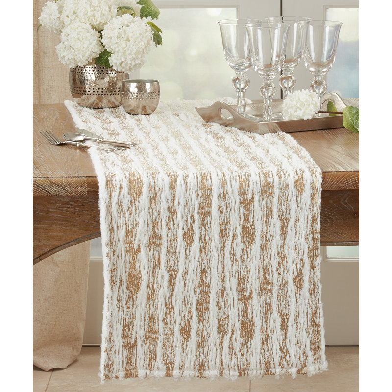 Tarrytown Textured Faux Fur with Brushed Metallic Foil Print Table Runner, 72" x 16", Gold
