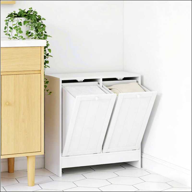 Armoire à panier à linge inclinable à deux compartiments pour un tri et un rangement efficaces, parfait pour les salles de lavage modernes