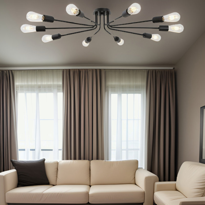 10 Light Sputnik Chandelier Ceiling Light Semi Flush Mount Light Ceiling Lamp, Black