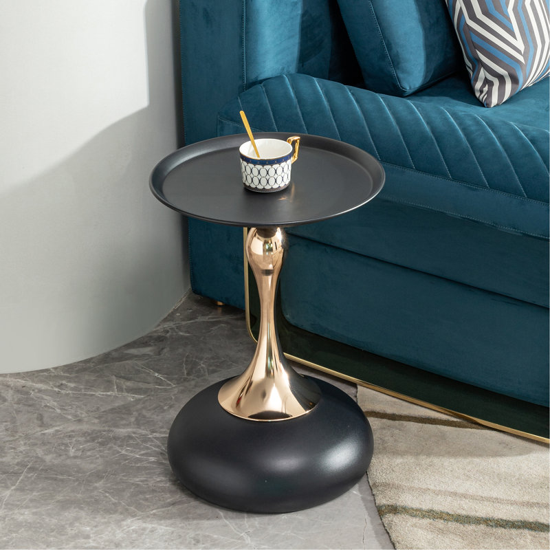 Petit bureau de bout de salon noir - petite table d'appoint ronde, élégante avec ornement doré, polyvalente et fonctionnelle, table facile à assembler et noircie pour le bureau, décoration, pratique, respectée