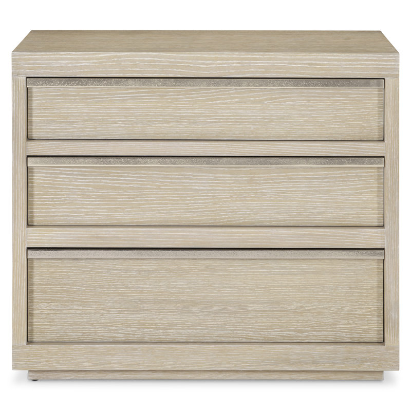Transitional Beige Ash and Oak 3-Drawer Nightstand with USB Charger