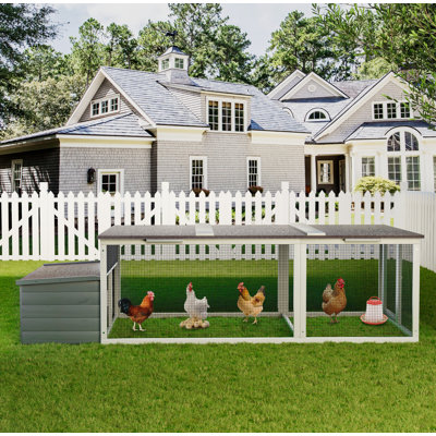 20.93ft² Large Wooden Chicken Coop Outdoor Hen House with Nesting Box & Weatherproof Asphalt Roof, Walk-in Poultry Cage with Secure Locks, Metal Mesh Run for Backyard Farm Use