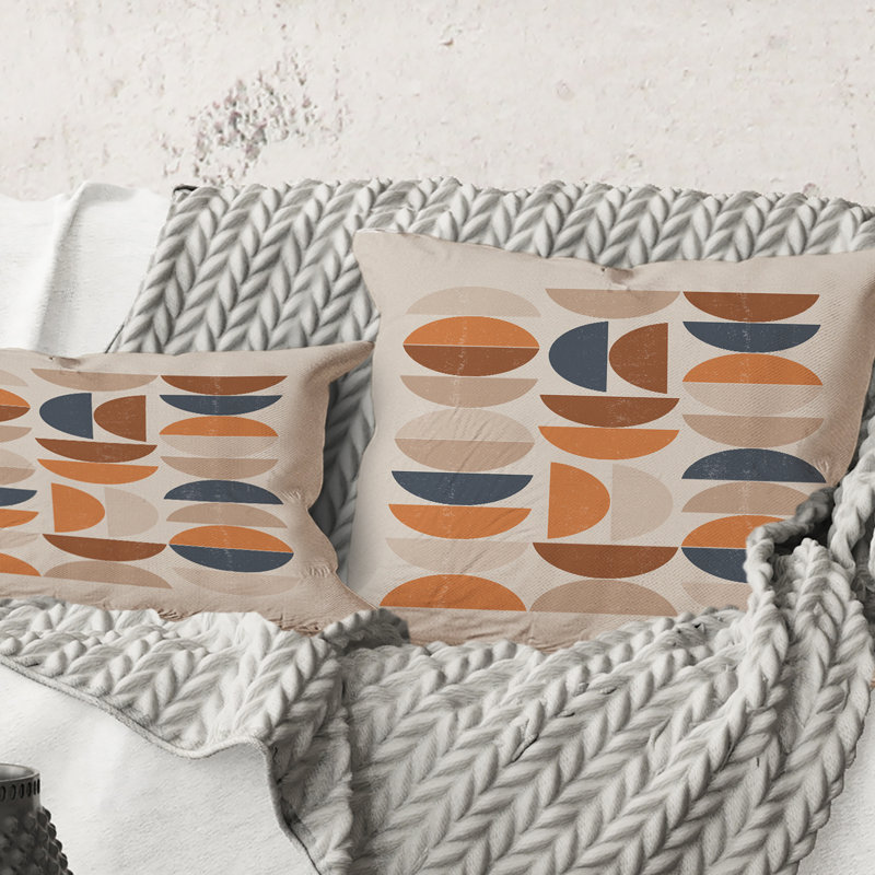 Carré, abstrait soleil et lune en bleu et orange - Coussin décoratif imprimé moderne, 18" x 18"