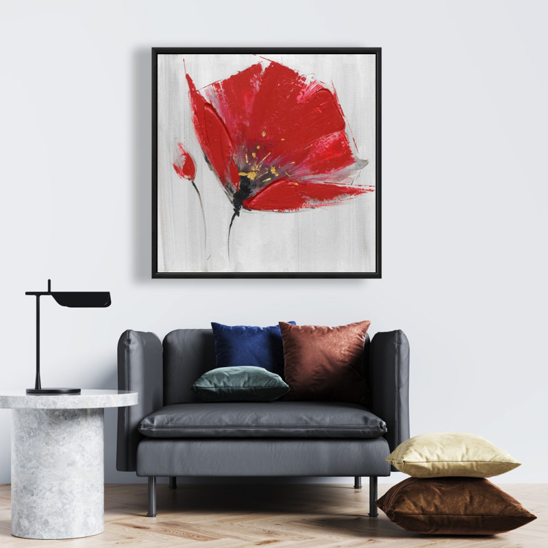 "Deux fleurs rouges sur fond gris"