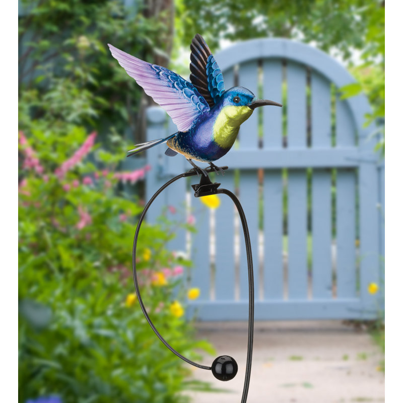 Colorful Iridescent Metallic Hummingbird Rocker Stake for Outdoor