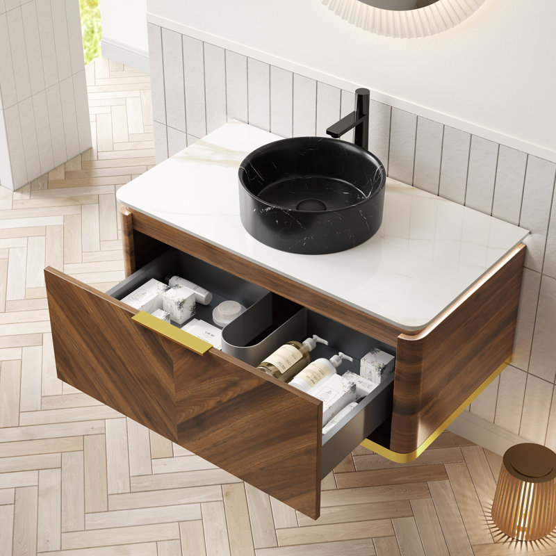 Meuble-lavabo moderne avec rangement, armoire en contreplaqué et lavabo en céramique