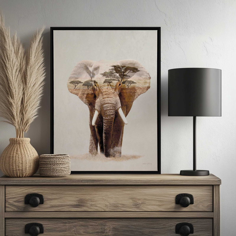 «Landscape Elephant Fusion» par Amber Sterling, reproduction d'art, 12 W x 16 H, Toile avec cadre, Brun