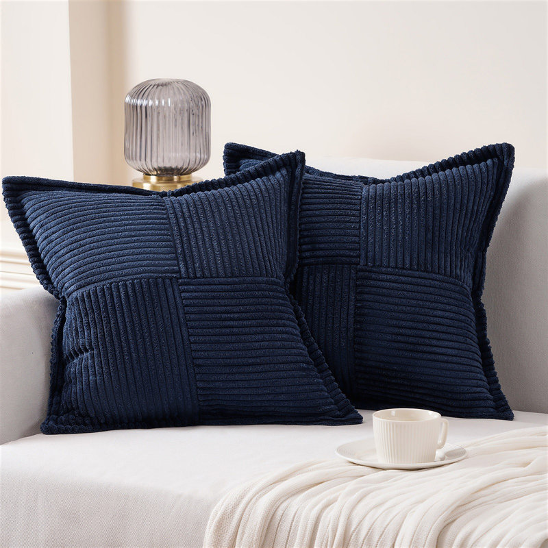 Housse de coussin carré en velours côtelé, H 18 po x l 18 po, Marine
