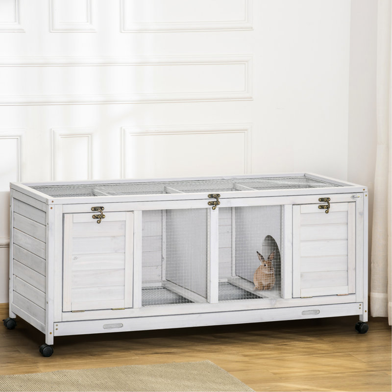Cage en bois avec portes et cloisons accessibles, grise pour l'intérieur et l'extérieur