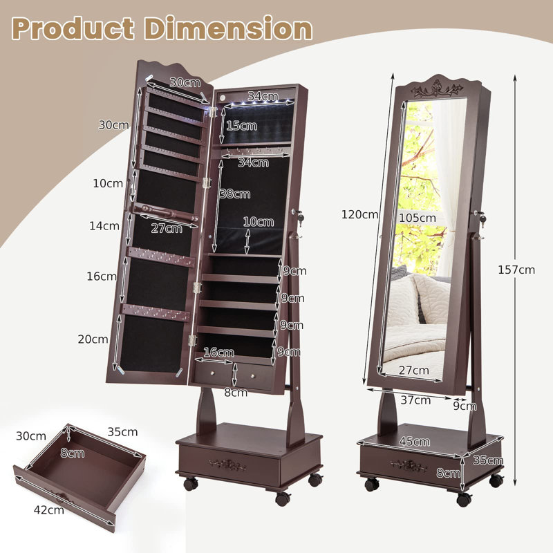 Amieva Wall Jewelry Armoire, Brown