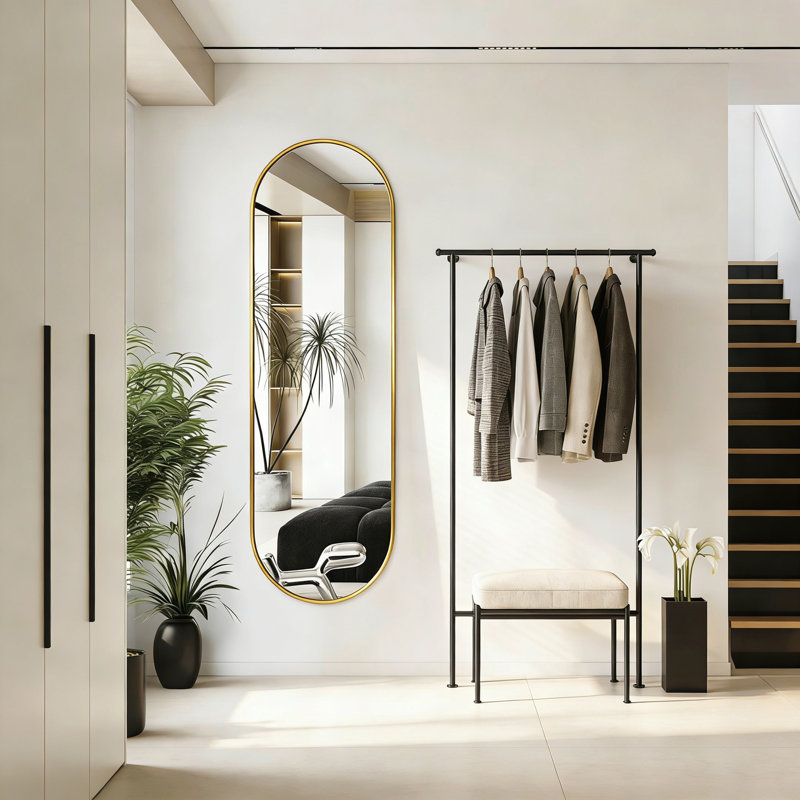 Oval Full-Length Mirror for Bedroom Bathroom Entryway, Gold