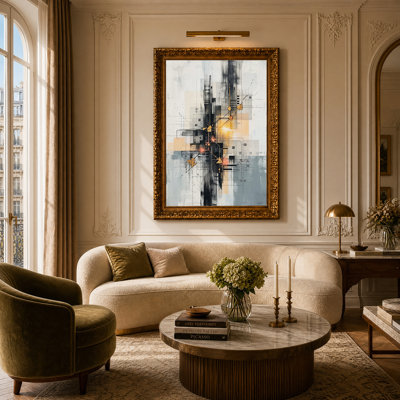 Motif géométrique abstrait sur toile grise et orange