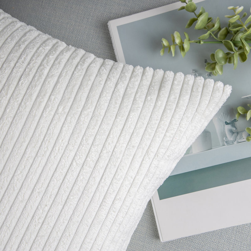 Coussin décoratif en velours côtelé rayé, coussin décoratif texturé de couleur unie, Square 18", True White