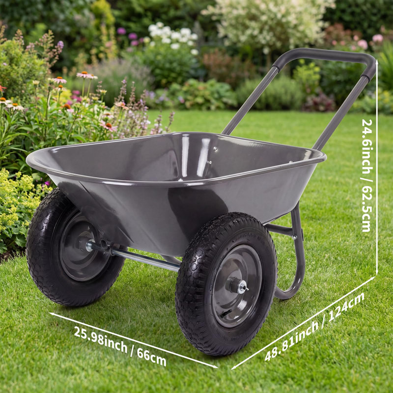 Chariot utilitaire de jardin robuste à deux roues, chariot de jardin d'une capacité de 4 pieds cubes avec support intégré pour la pelouse, le jardin et le transport