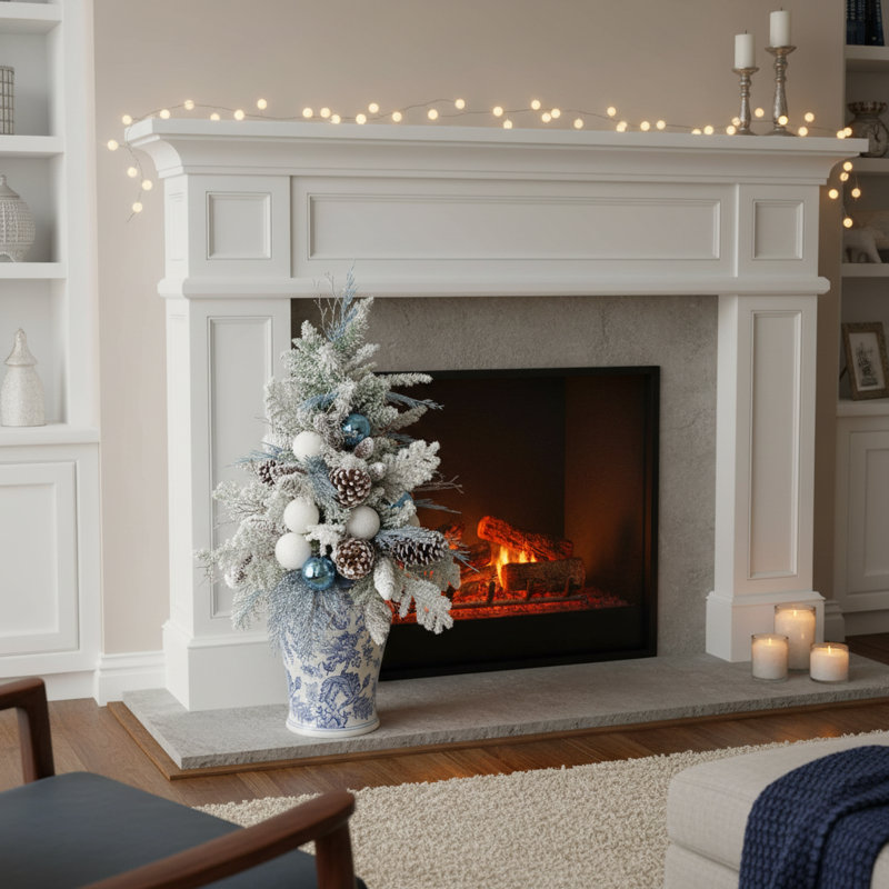 Holiday Tree with Ornaments and Pinecones in Decorative Vase