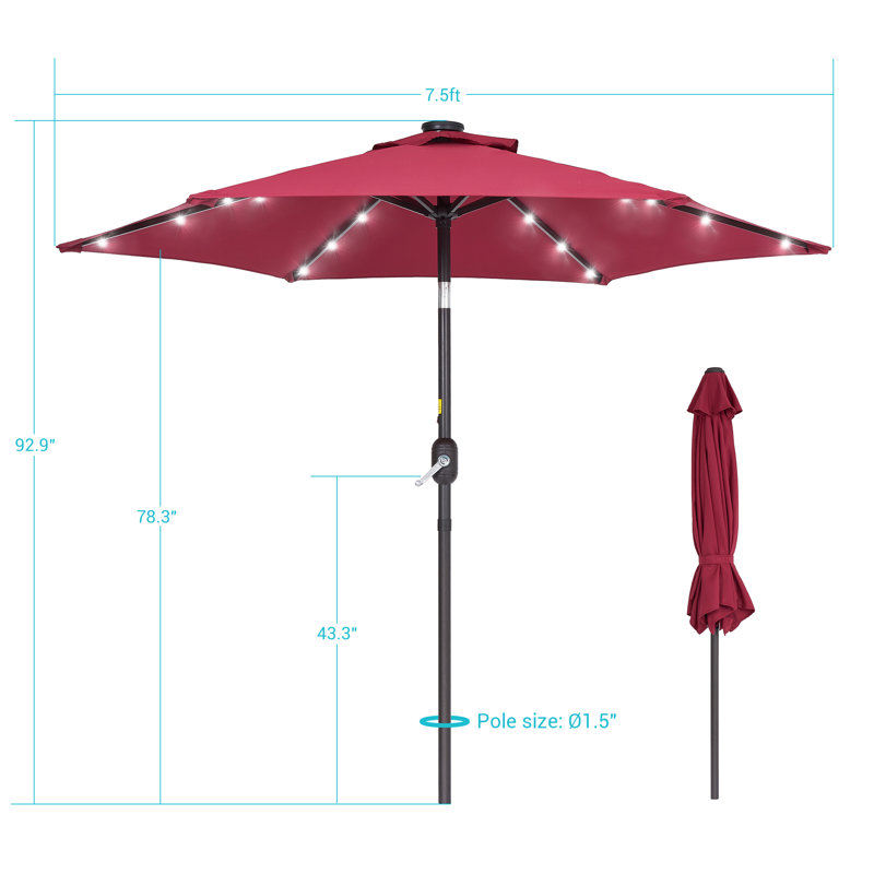 Parasol de marché éclairé 90 po Kanila, Rouge
