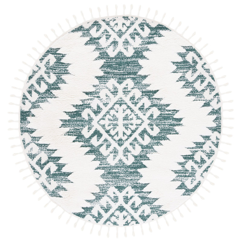 Tapis Ikat Imraan, Green/Ivory, Rond 6 pi 7 po