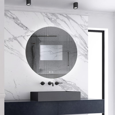 70*70cm Round LED Bathroom Mirror with 3 Colors,Adjustable Brightness,Anti-fog,Memory Function