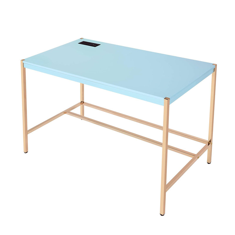 Bureau d'écriture rectangulaire avec port USB, Bleu pastel