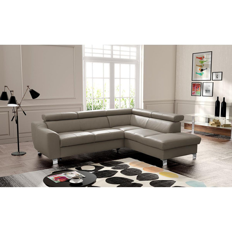 Avaiya Leather Corner Sofa with Sleeping Function and Storage, Taupe, Right Hand Facing, Yes