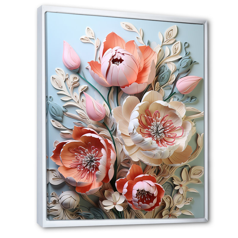 Tulipes Neon Bloom Collage II, reproduction d'art sur toile, H 40 po x l 30 po x P 1,5 po, Cadre flottant blanc