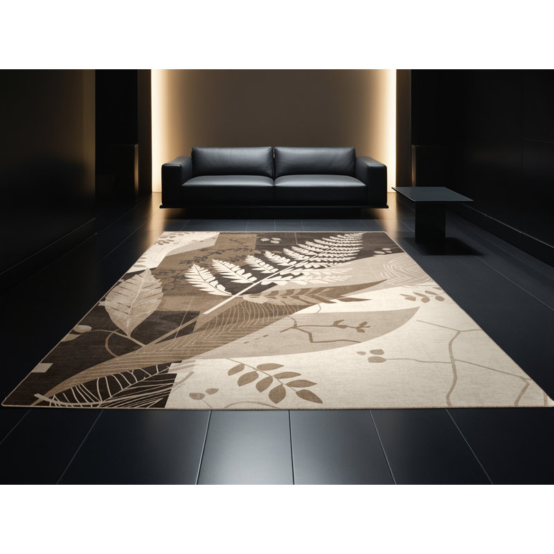 Tapis abstrait doux et moelleux en fougère Temaraia, 6 po de diamètre