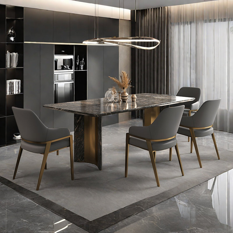 Ensemble de table de salle à manger rectangulaire en marbre artificiel, H 29,9 po x L 70,9 po x l 35,4 po